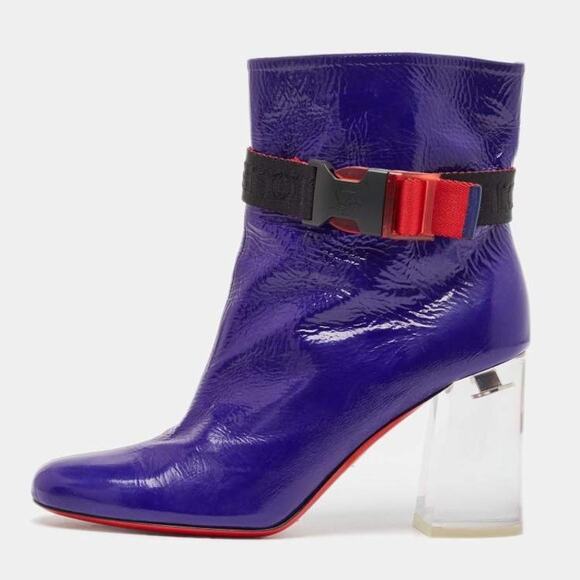 Christian Louboutin Blue Patent Leather Vogue Plexi Telesiege Ankle Boots EU 38 - Picture 2 of 11